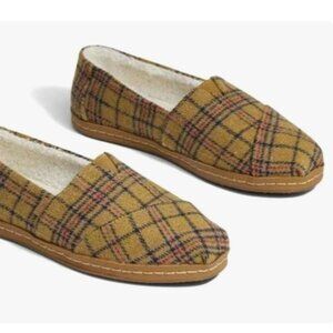 TOMS Women's Size 8.8 Alpargata Leather Wrap Buckthorn Plaid/Faux Shearling
